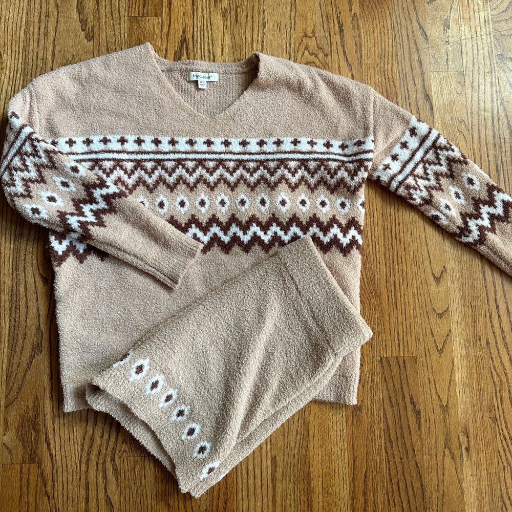 New Francesca’s Eliza Fairisle Comfy Soft Casual Trendy Wubby Lounge Set XS